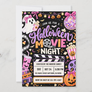 Invitation Soirée cinéma Halloween adorable avec fantôme et c