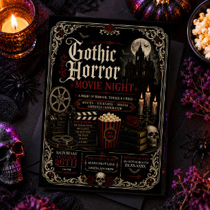 Invitation Soirée Cinéma Halloween Gothique Horreur Party Vin
