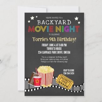 Invitation Soirée cinéma jardin Anniversaire