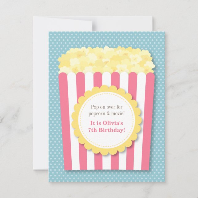 Invitation Soirée Cinéma Popcorn Anniversaire Pastel (Devant)