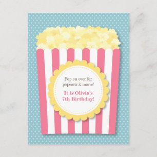 Invitation Soirée Cinéma Popcorn Anniversaire Pastel