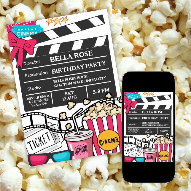 Invitation Soirée Cinéma pour l'anniversaire des filles (Créateur téléchargé)