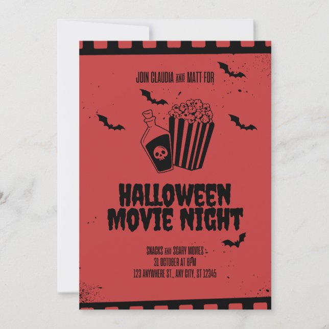 Invitation Soirée Cinéma Rétro Épouvantable Popcorn et Potion (Devant)