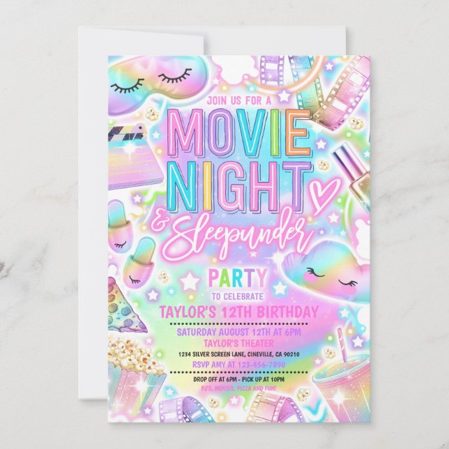Invitation Soirée cinéma Sleepunder Pastel Rainbow Anniversai (Devant)