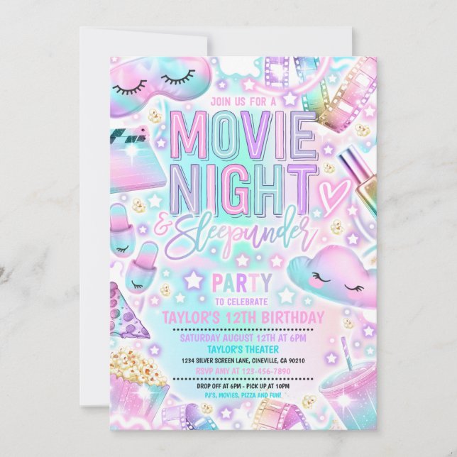 Invitation Soirée cinéma Sleepunder Pastel Rainbow Anniversai (Devant)