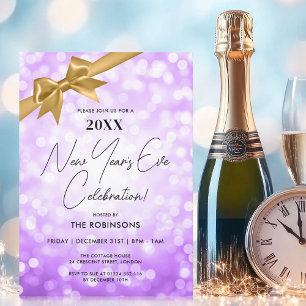 Invitation Soirée Classé Nouvel An Soirée Purple Bokeh Gold B