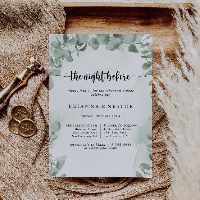 Invitation Soirée Classique Eucalyptus Avant Le Dîner De Répé (Créateur téléchargé)