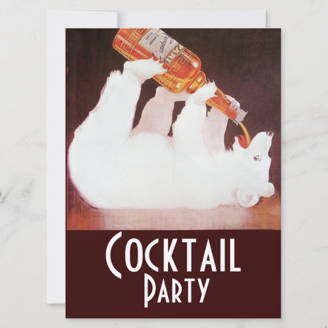 Invitation SOIRÉE COCKTAIL AVEC OURS POLAIRE, blanc marron ro (Devant)