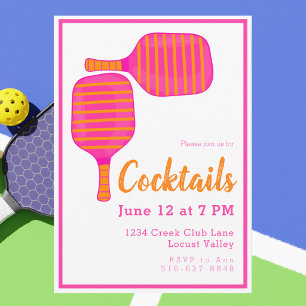 Invitation Soirée Cocktail de Pickleball Rose et Orange Prépa