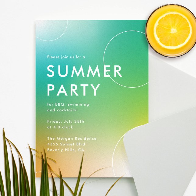 Invitation Soirée Cocktail d'été simple et moderne (vert) (simple and modern summer party invitation for adults)