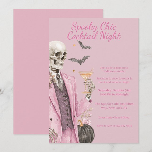 Invitation Soirée Cocktail d'Halloween | Nuit Chic et Surnatu (Devant / Derrière)