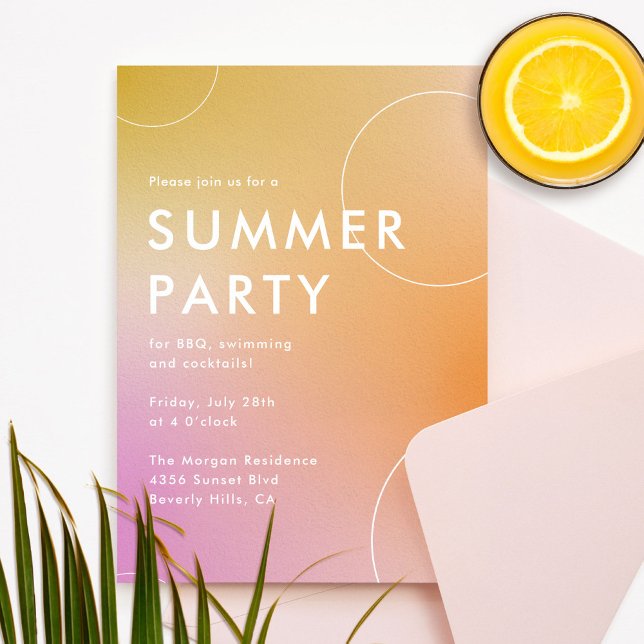Invitation Soirée Cocktail Été Simple Et Moderne (Rose) (Vibrant and modern summer party invitation)