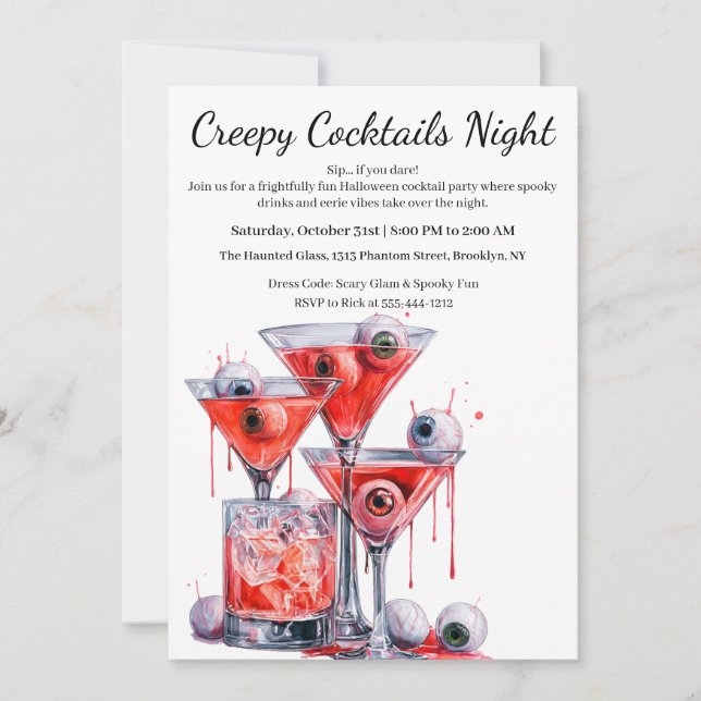 Invitation Soirée Cocktail Halloween | Boisson Creepy Eyeball (Devant)