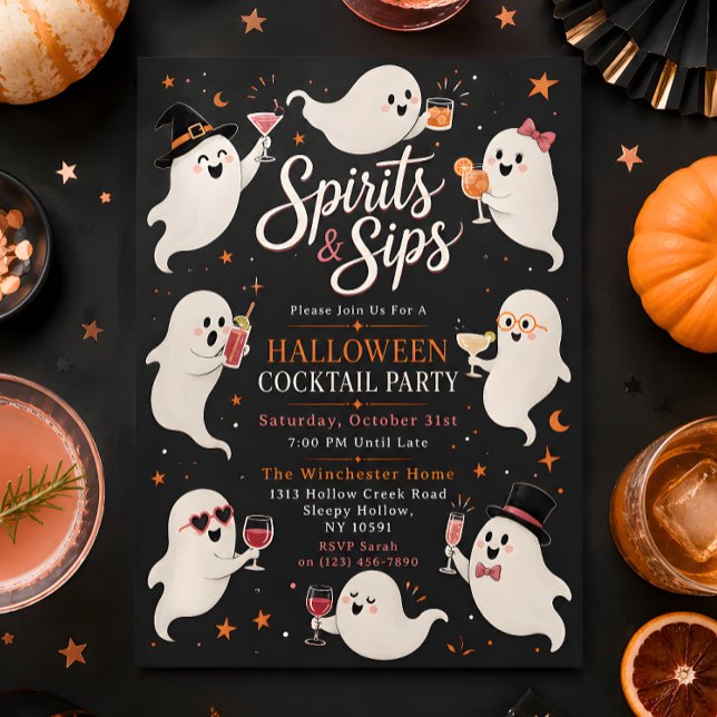 Invitation Soirée Cocktail Halloween Esprits & Gourmandises (Créateur téléchargé)