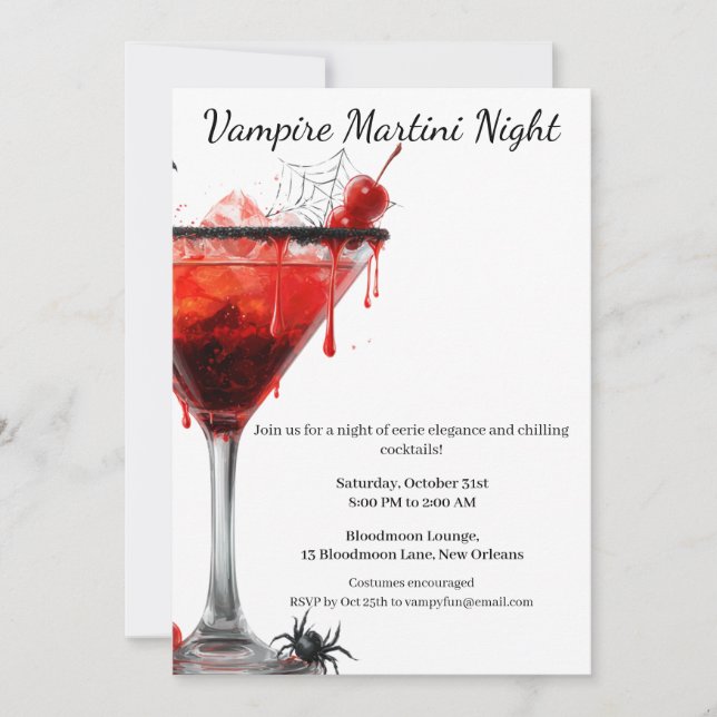Invitation Soirée Cocktail Halloween | Martini Vampire (Devant)
