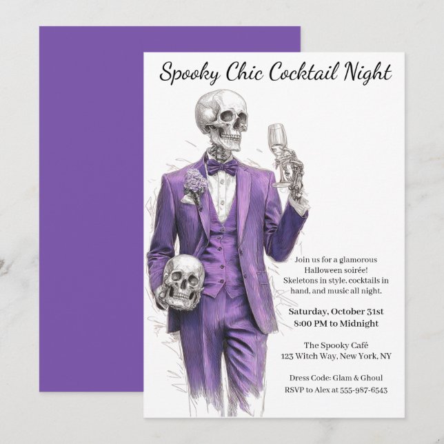 Invitation Soirée Cocktail Halloween | Nuit Chic et Surnature (Devant / Derrière)