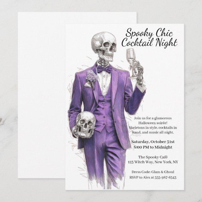 Invitation Soirée Cocktail Halloween | Nuit Chic et Surnature (Devant / Derrière)