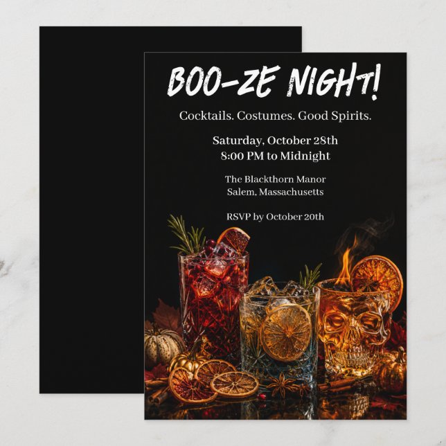 Invitation Soirée Cocktail Halloween | Nuit de Boo-ze (Devant / Derrière)