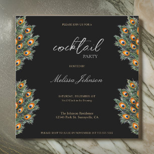 Invitation Soirée Cocktail moderne Peacock Feathers