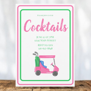 Invitation Soirée Cocktail Panier de Golf Rose / Rose Vert Pr