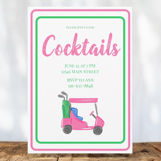 Invitation Soirée Cocktail Panier de Golf Rose / Rose Vert Pr (Créateur téléchargé)