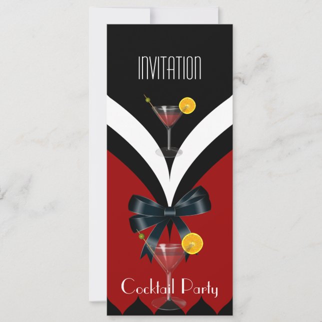 Invitation Soirée Cocktail Rouge Noir Nœud Papillo (Devant)