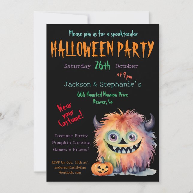 Invitation Soirée Costume d'Halloween Monster Cute (Devant)