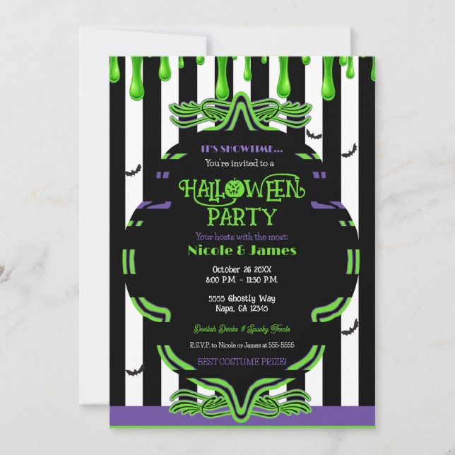 Invitation Soirée Costume d'Halloween Slime Vert (Devant)