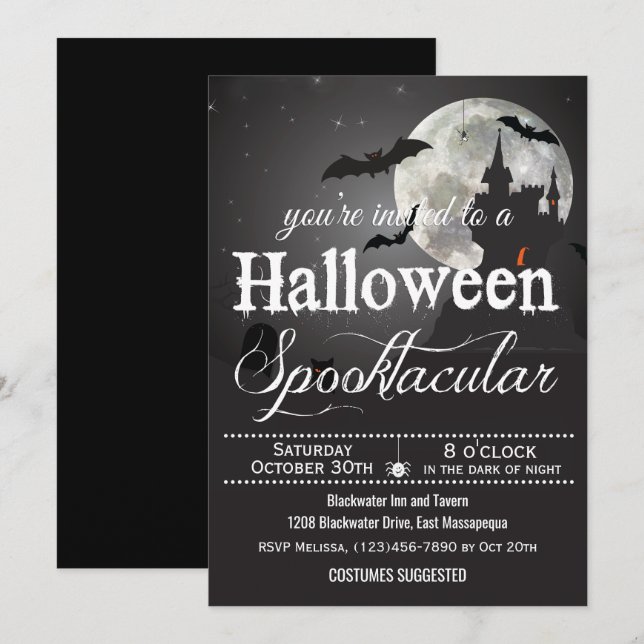 Invitation Soirée Costume Halloween Spooktacular (Devant / Derrière)