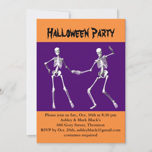 Invitation Soirée costumée de Skeletons Purple & Orange Hallo (Devant)