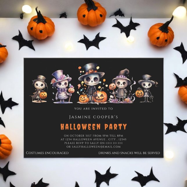 Invitation Soirée costumée d'Halloween (childrens halloween costume party invitation fully editable and downloadable )