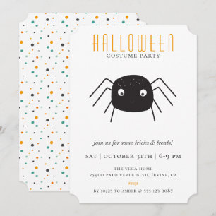 Invitation Soirée costumée d'Halloween à l'araignée mignonne