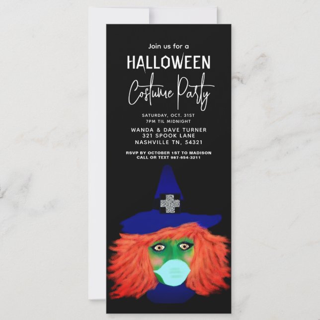 Invitation Soirée costumée d'Halloween pour adultes sorcière  (Devant)