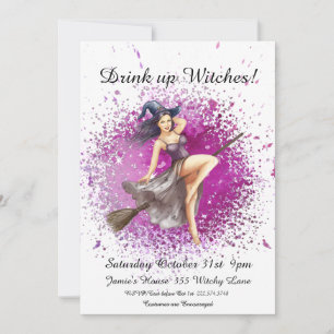 Invitation Soirée costumée en sorcière d'Halloween