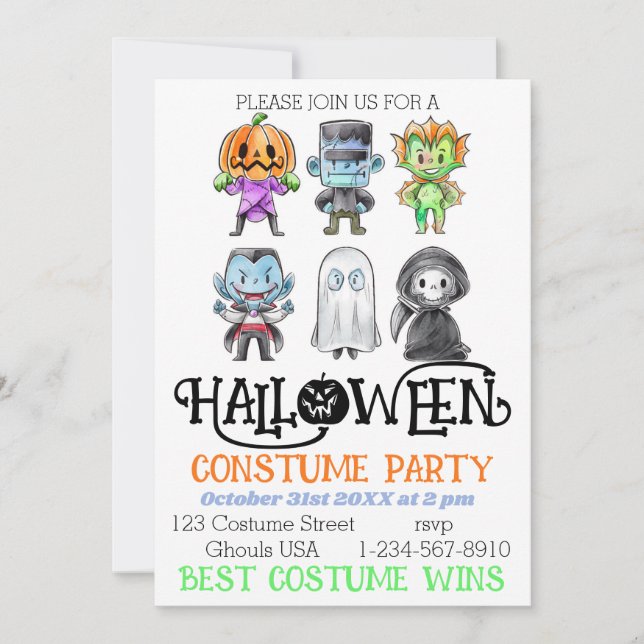 Invitation Soirée costumée Halloween Monsters mignons (Devant)