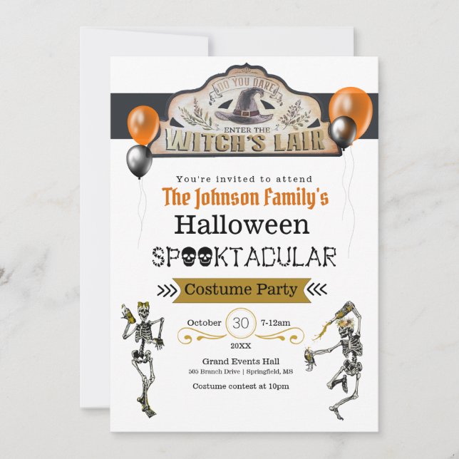 Invitation Soirée Costumée Sorcières et Squelettes Danseurs (Devant)
