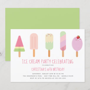 Invitation Soirée Crème de glace mignonne Anniversaire Invita