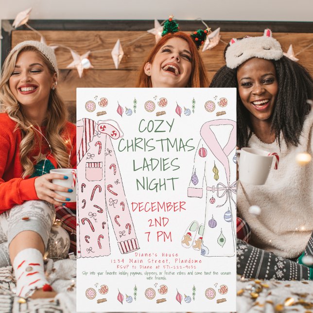 Invitation Soirée Dames de Noël Cosy en Pyjamas de Fête  (Créateur téléchargé)