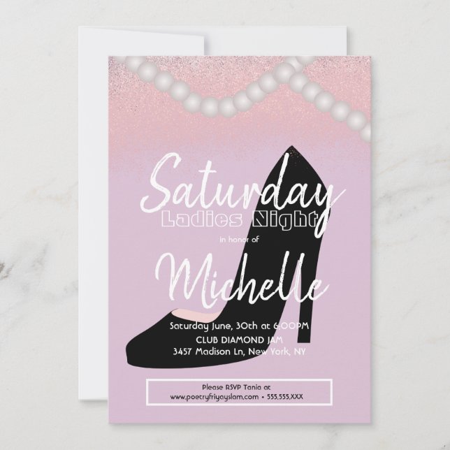 Invitation Soirée Dames Fête d'Anniversaire Talons Hauts Perl (Devant)