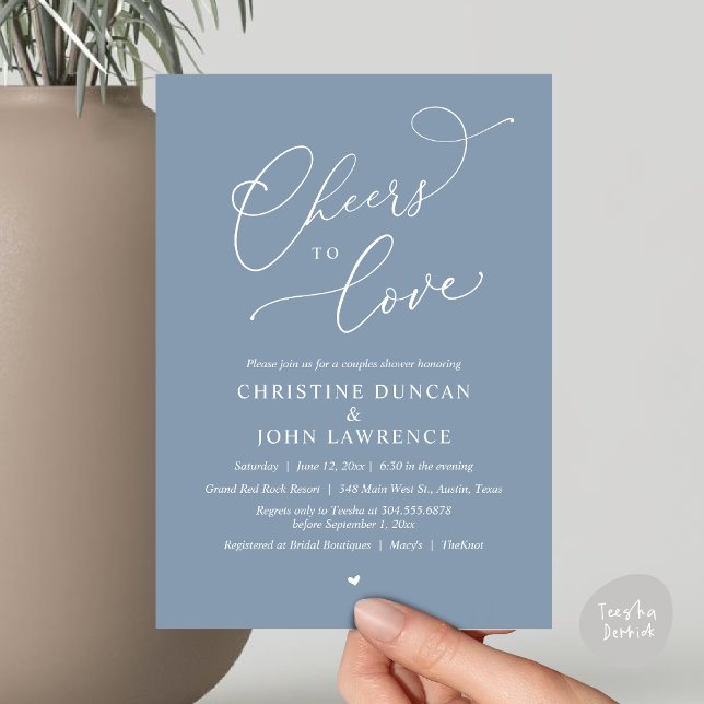 Invitation Soirée d'amour, Soirée Romantique Couples Douche (Cheers to love, Romantic Couples Shower Modern Party Winery Invitation Card, PDF, Summer Dusty Blue)