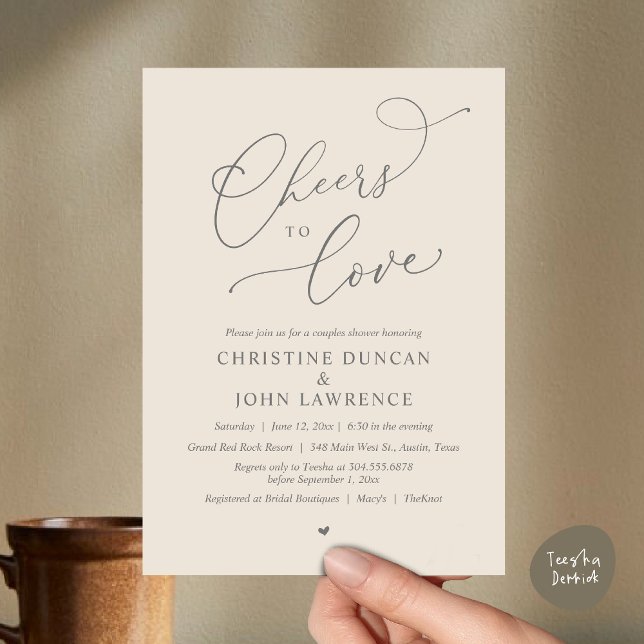Invitation Soirée d'amour, Soirée Romantique Couples Douche (Cheers to love, Romantic Couples Shower Modern Party Winery Invitation Card, PDF, Summer Cream Grey)