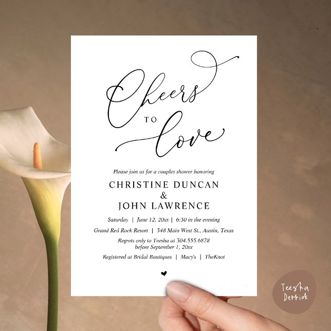 Invitation Soirée d'amour, Soirée Romantique Couples Douche (Cheers to love, Romantic Couples Shower Modern Party Winery Invitation Card PDF Summer White Black)