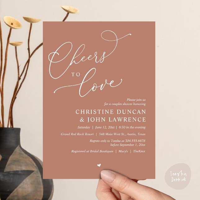 Invitation Soirée d'amour, Soirée Romantique Couples Douche (Cheers to love, Romantic Couples Shower Modern Party Winery Invitation Card PDF Summer Earthy Brown)