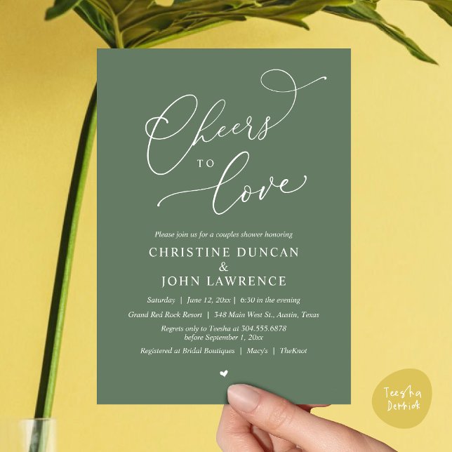 Invitation Soirée d'amour, Soirée Romantique Couples Douche (Cheers to love, Romantic Couples Shower Modern Party Winery Invitation Card PDF Summer Greenery Sage)