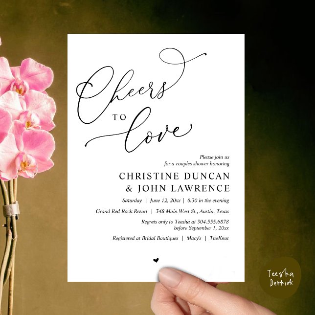 Invitation Soirée d'amour, Soirée Romantique Couples Douche (Cheers to love, Romantic Couples Shower Modern Party Winery Invitation Card PDF Summer White Black)