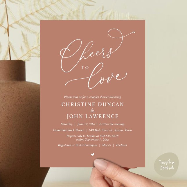 Invitation Soirée d'amour, Soirée Romantique Couples Douche (Cheers to love, Romantic Couples Shower Modern Party Winery Invitation Card PDF Summer Earthy Brown)