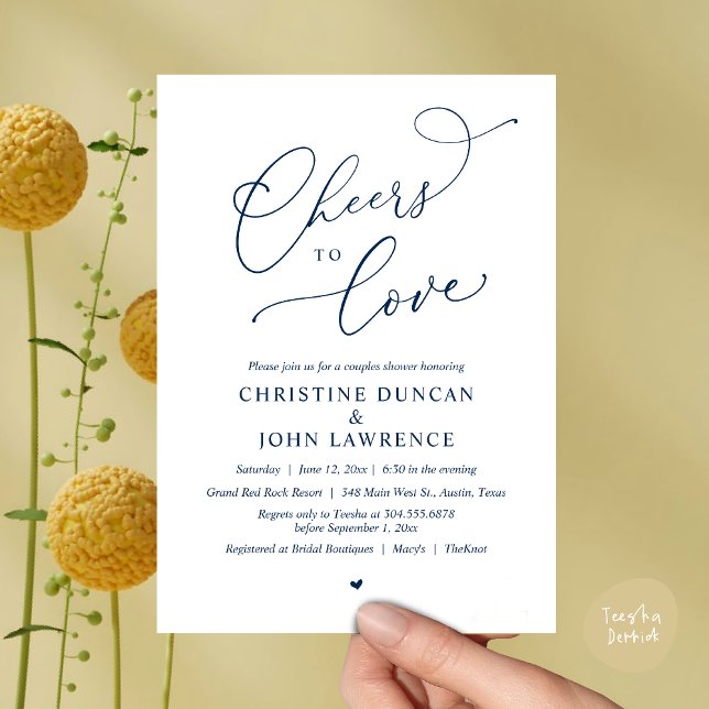 Invitation Soirée d'amour, Soirée Romantique Couples Douche (Cheers to love, Romantic Couples Shower Modern Party Winery Invitation Card PDF Summer Navy Blue)