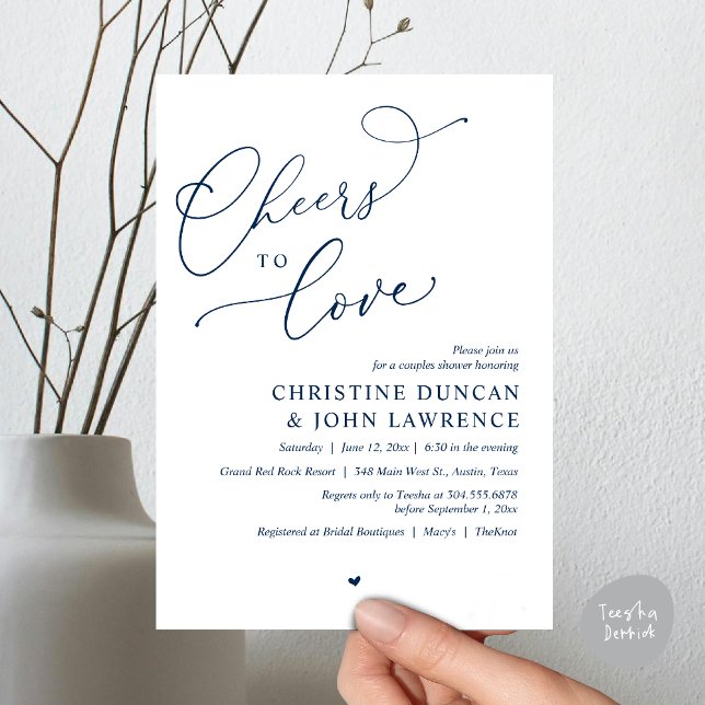 Invitation Soirée d'amour, Soirée Romantique Couples Douche (Cheers to love, Romantic Couples Shower Modern Party Winery Invitation Card PDF Summer Navy Blue)