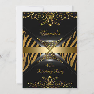 Invitation Soirée d'anniversaire 40e Gold Black Gold Art Déco