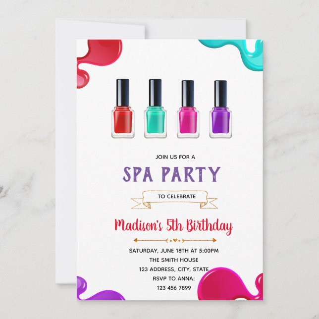 Invitation Soirée d'anniversaire à l'ongle mignon (Devant)